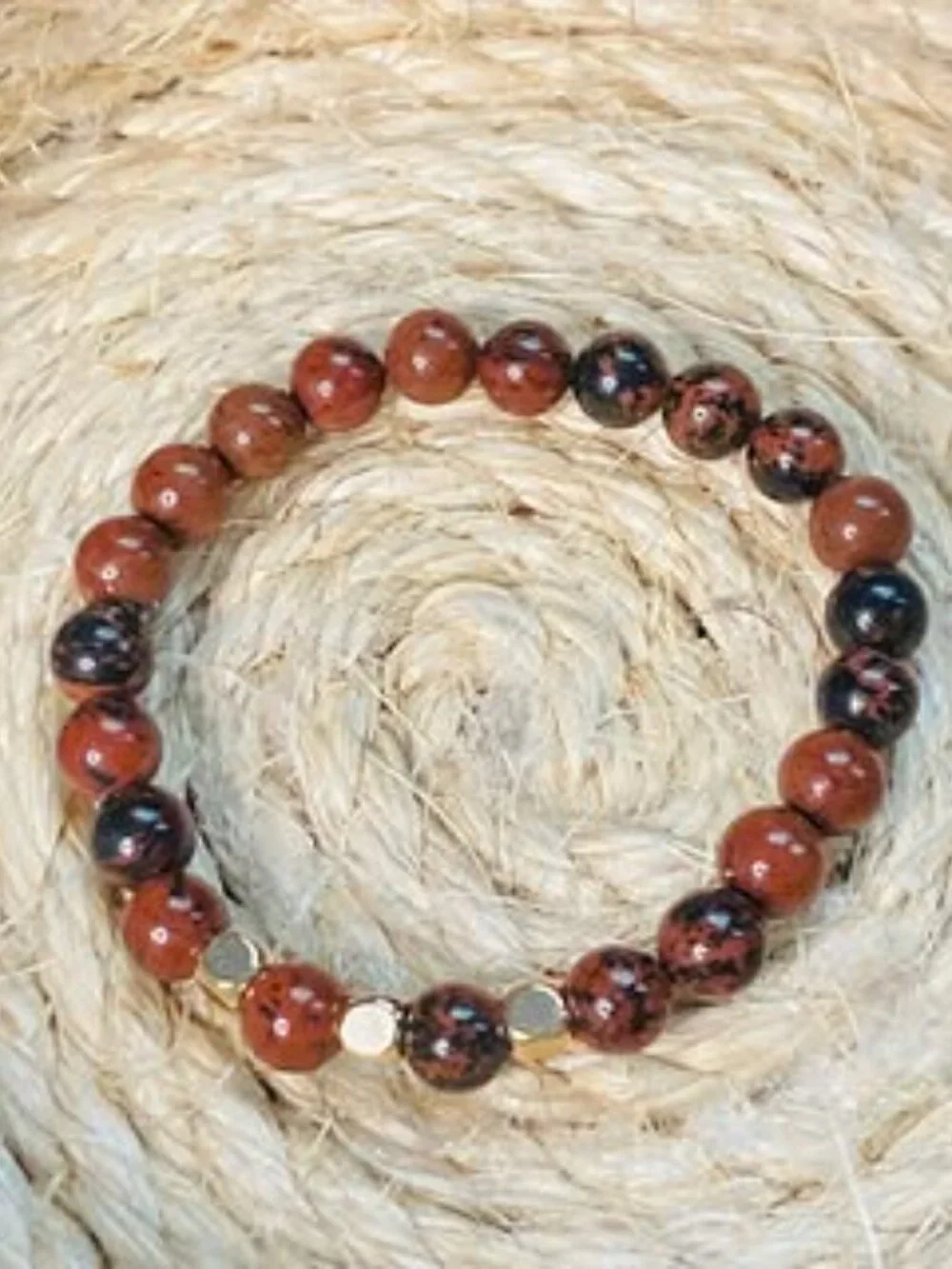Golden Earth – Mahogany Obsidian Bracelet with 18K Gold Square Beads